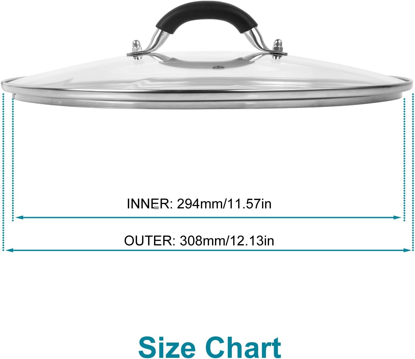 12 Inch Pan Lid - Glass Lid with Stainless Steel Handle for Frying Pan and Pots (12 Lid)